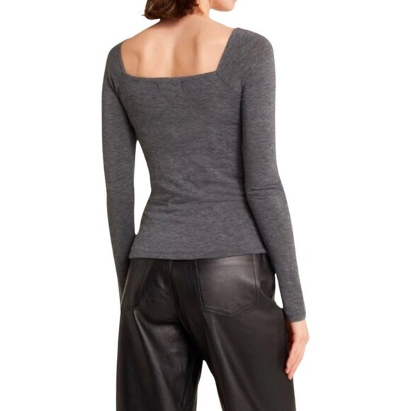 TREASURE & BOND Women's NWT Squareneck Jersey Top in Heather Gray | Size S - Picture 3 of 10